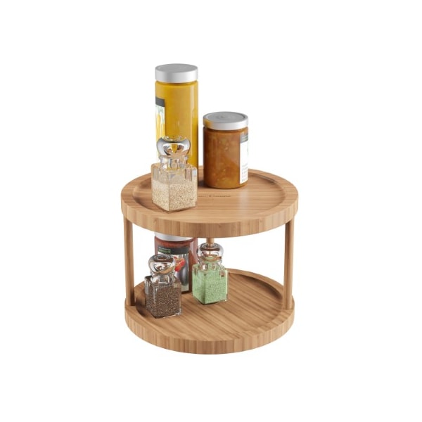 Hastings Home 2-tier Lazy Susan All-Natural Bamboo Round Turntable, Pantry, Vanity Organizer, 10-inch Diameter 918858RCH - main